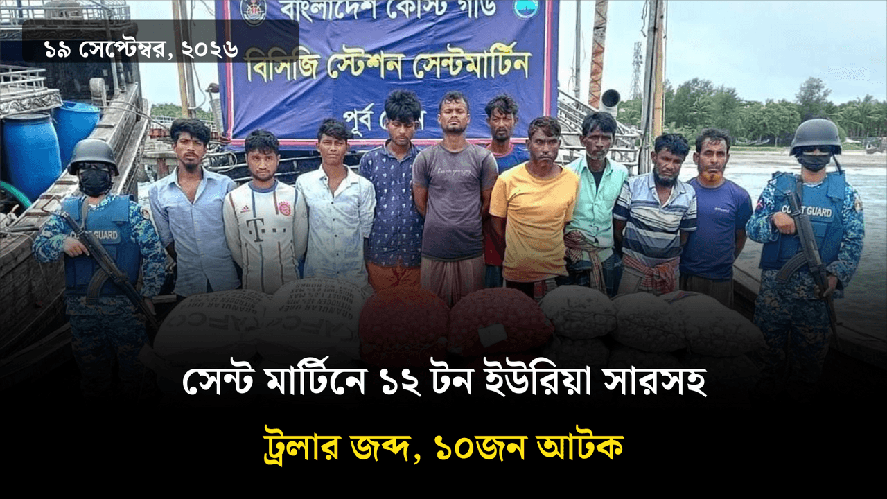 সেন্ট মার্টিনে ১২ টন ইউরিয়া সারসহ ট্রলার জব্দ, ১০জন আটক