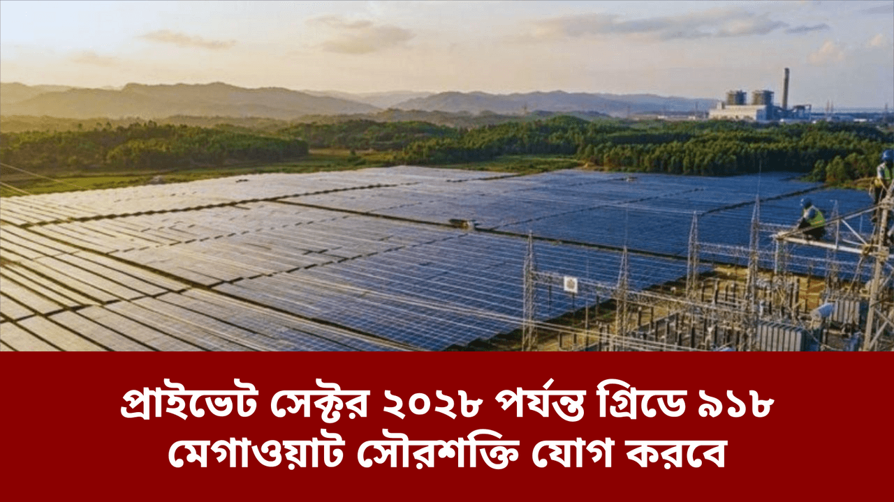 প্রাইভেট সেক্টর ২০২৮ পর্যন্ত গ্রিডে ৯১৮ মেগাওয়াট সৌরশক্তি যোগ করবে